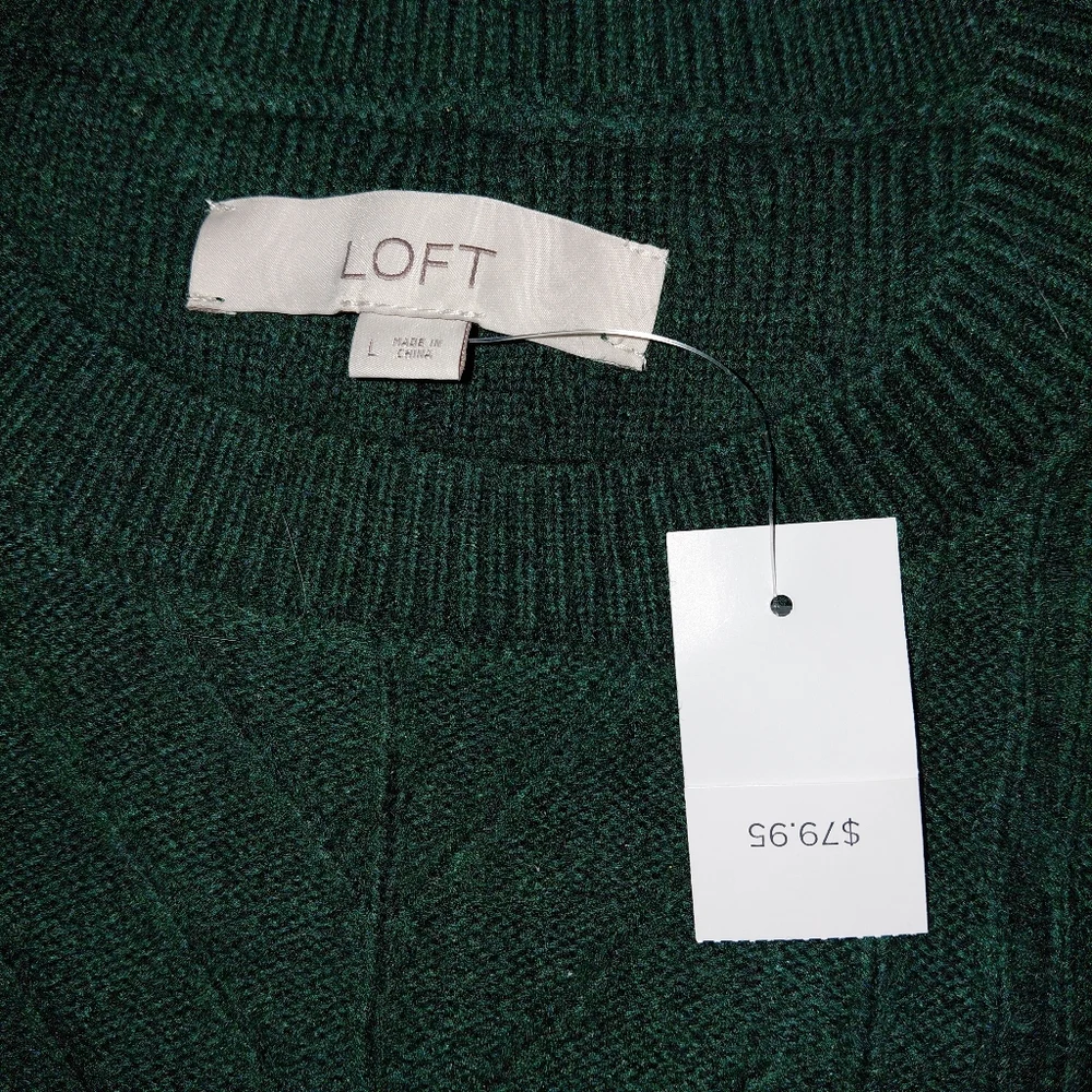 LOFT Green Bobble Knit Ruffle Hem Sweater | Size Large | NWT